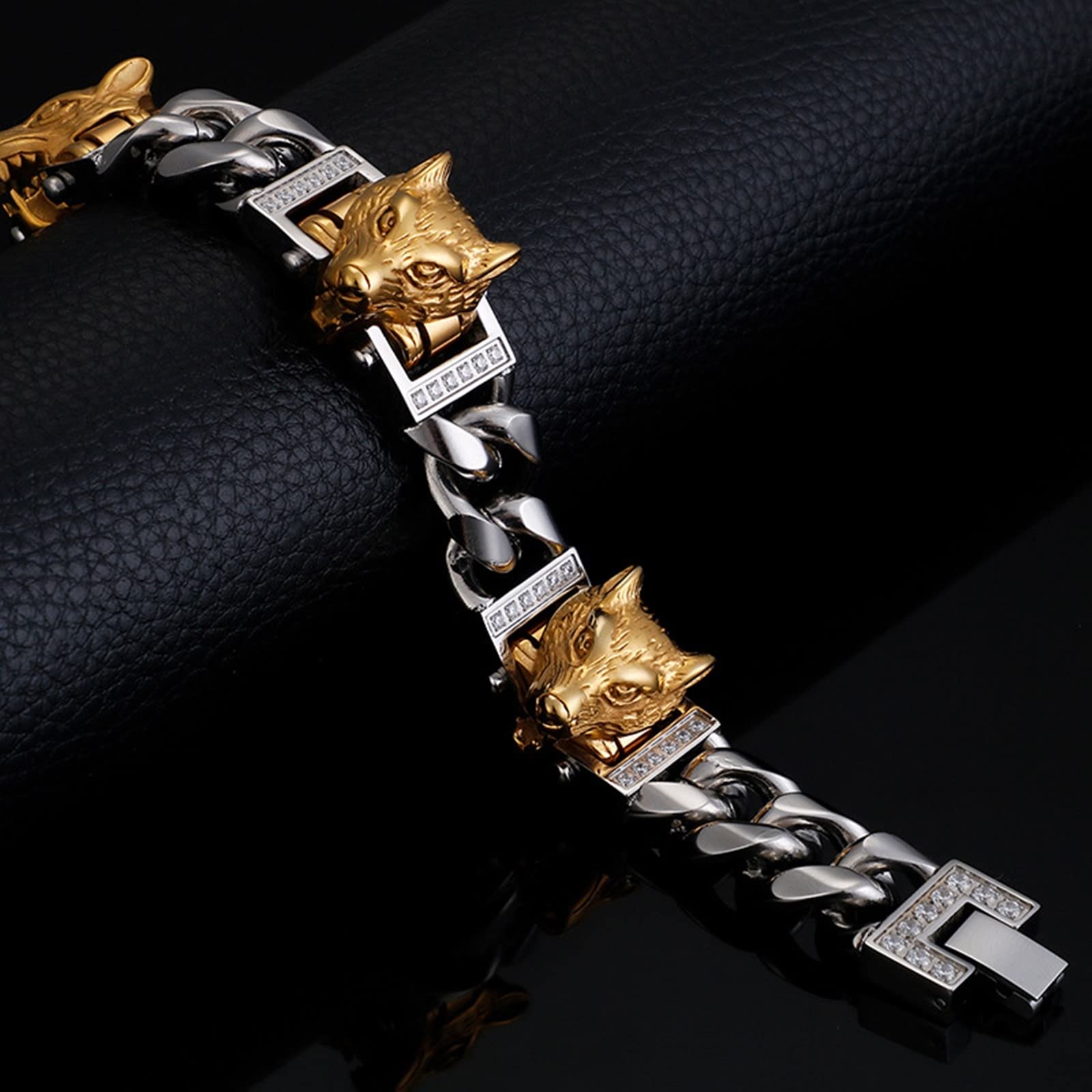 Gliederarmbänder für Herren in Edelstahl, Wolf Armbänder für Männer Tolles Geschenk für Männer