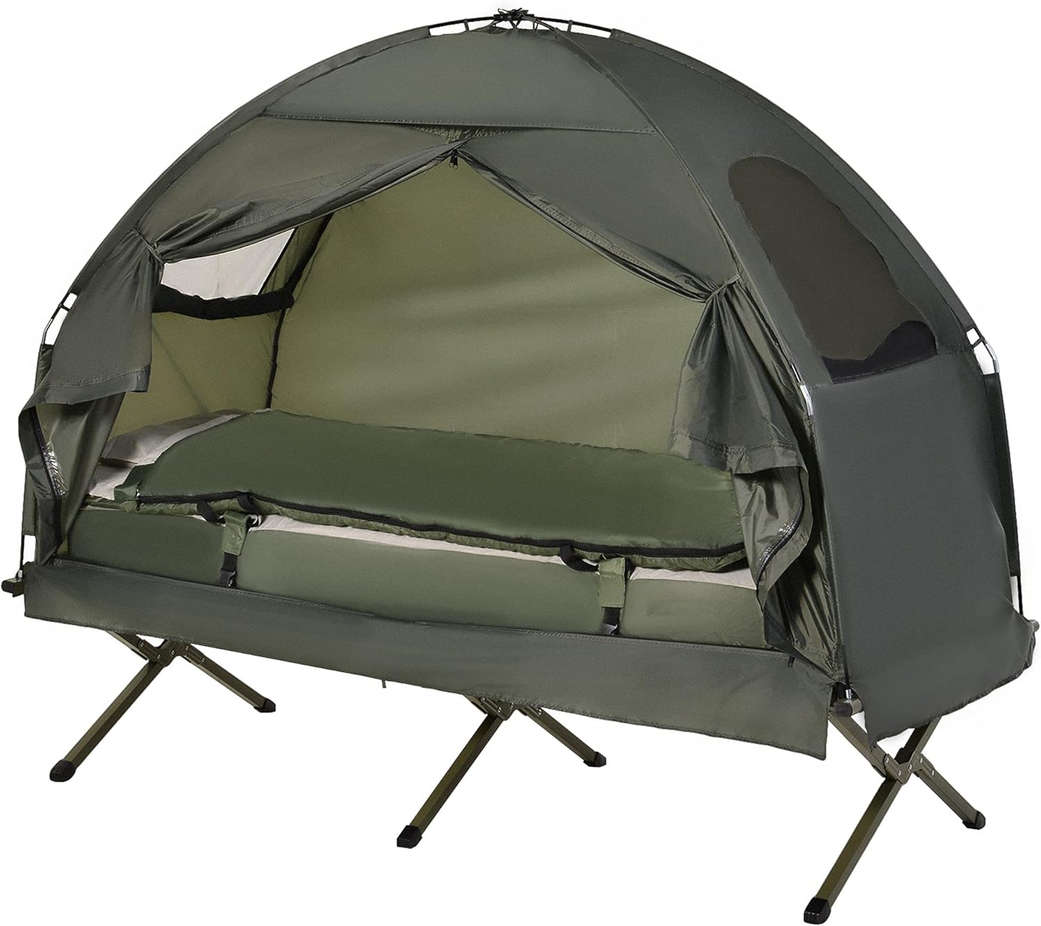 Outsunny Compact Portable Pop Up Tent Camping Cot W Air Mattress Sleeping Bag Amazon Co Uk Garden Outdoors