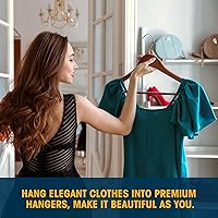 Vista 6 de Paquete de 30 perchas de madera, percha para ropa de uso diario, percha para abrigos en el armario, perchas de madera resistentes para trajes, Nogal