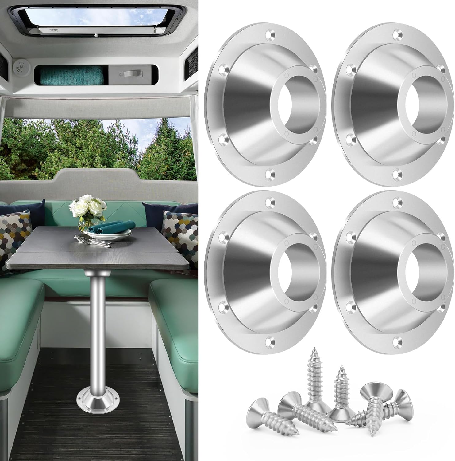 EJYTRVT 4 Pack RV Table Base Mount, Aluminum Pedestal Table Leg Base