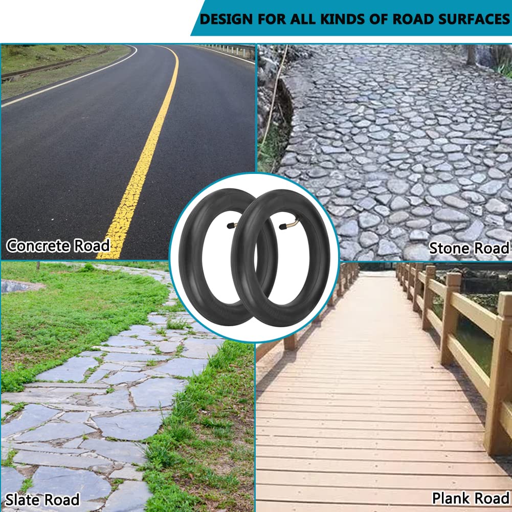 Cámaras de Aire 10 Pulgadas, Cámara Reforzada 10x2.50 para Rueda de Patinete Eléctrico，Repuesto para Neumático con Válvula de 45°, con 2 Bastones Neumáticos + Funda Soporte