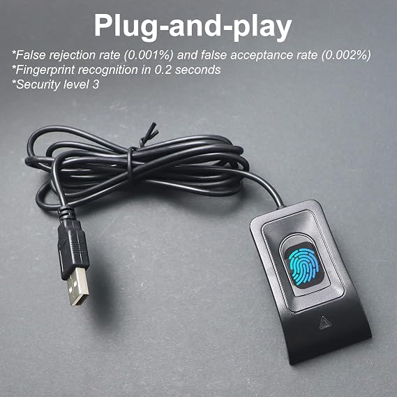 USB Fingerprint Reader for Windows | Windows Hello & 10/11, Auto Driver Install, 5ft Cable, Password-Free Login