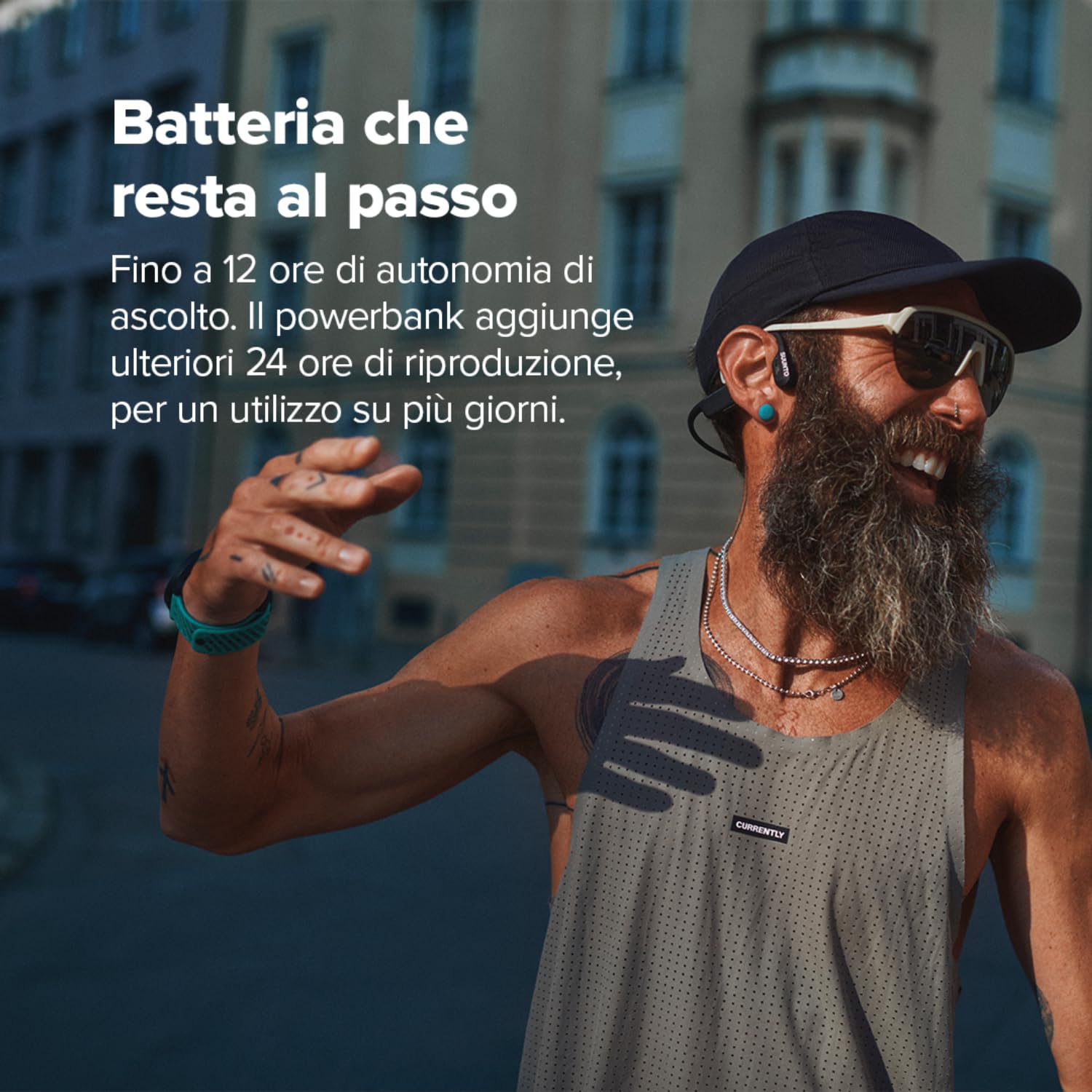 SUUNTO Wing 2 Cuffie Open-Ear, Cuffie Bluetooth a Conduzione Ossea, Impermeabili IP66 (Resistenti al Sudore), Luci di Sicurezza Intelligenti, Feedback Vocale, 12H di Autonomia + Powerbank da 24H