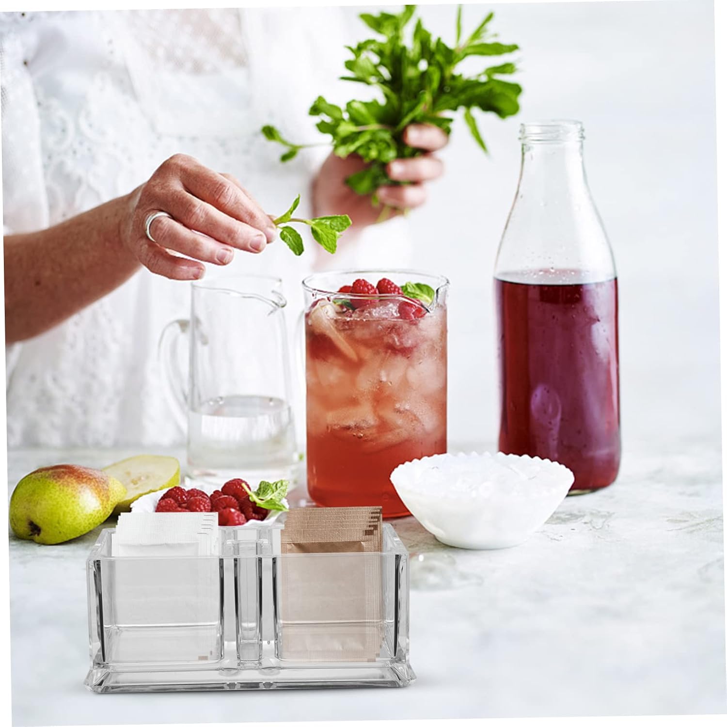 Sugar Packet Holder for Storage Box Double Grid Acrylic Tea Bags