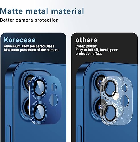 Miniatura 8 de Korecase Paquete de 2 protectores de cámara compatibles con iPhone 12, vidrio templado 9H, antiarañazos, polvo, fuerte adherencia, cobertura