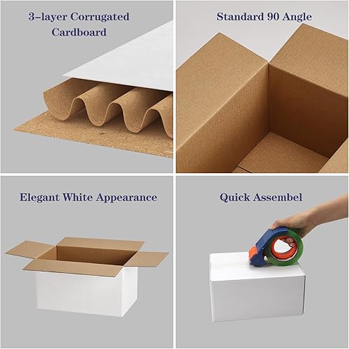 Vista 48 de Paquete de 40 cajas de envío pequeñas de 8 x 6 x 6 pulgadas, cajas de correo de cartón corrugado blanco para envío, embalaje de pequeñas empresas