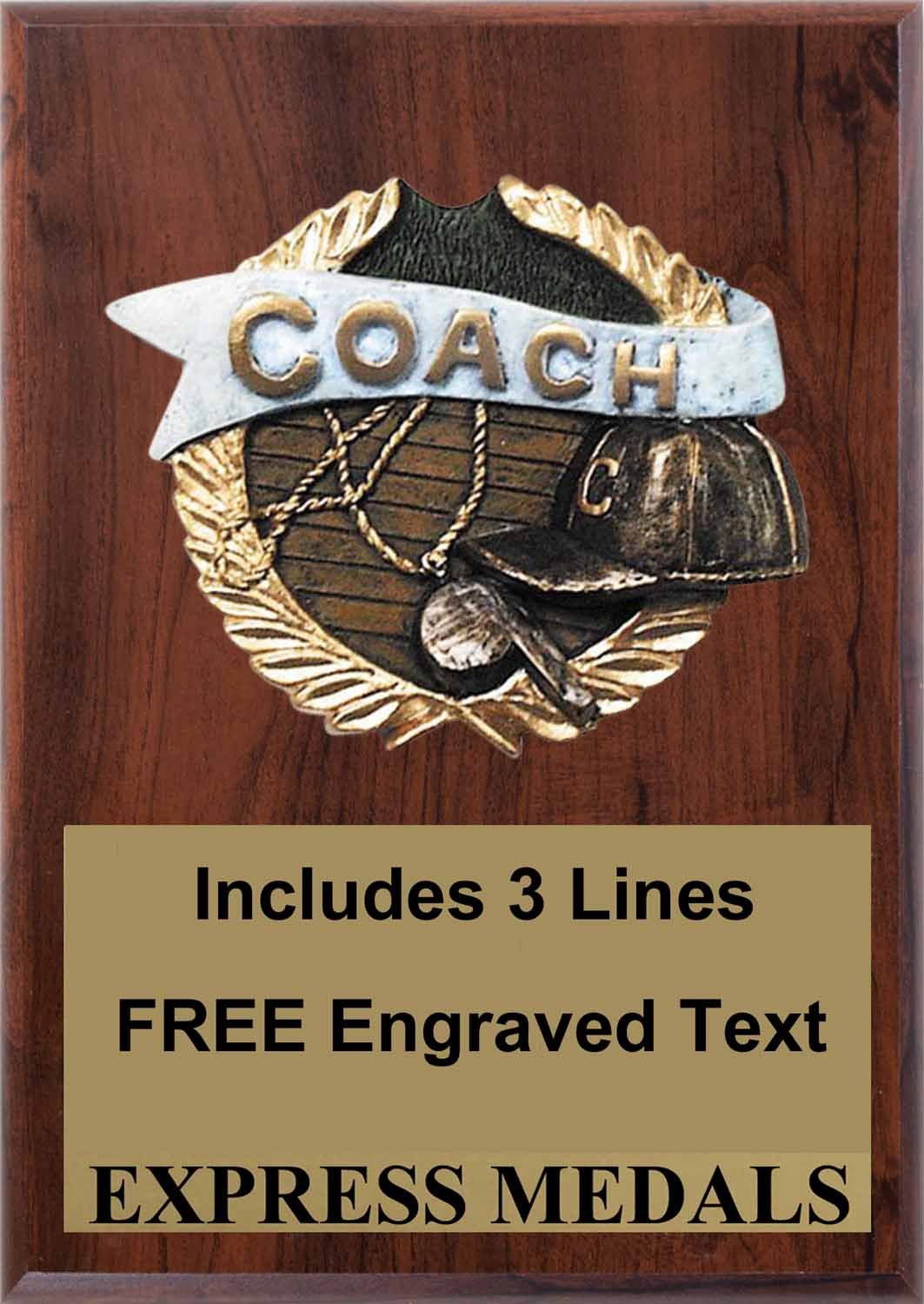 Express Medals 5 inch x 7 inch Coach Plaque Trophy Award with Free Engraving