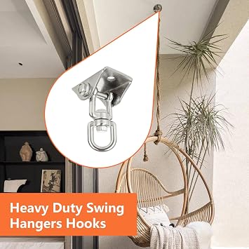 2 Pack Heavy Duty Swing Hangers Hooks, 360° Swivel Hammock Hooks with Screws, Stainless Steel Swing Hook for Ceiling Wooden Porch, Hammock Chair, Gym Yoga Suspension Hooks, 450KG Capacity