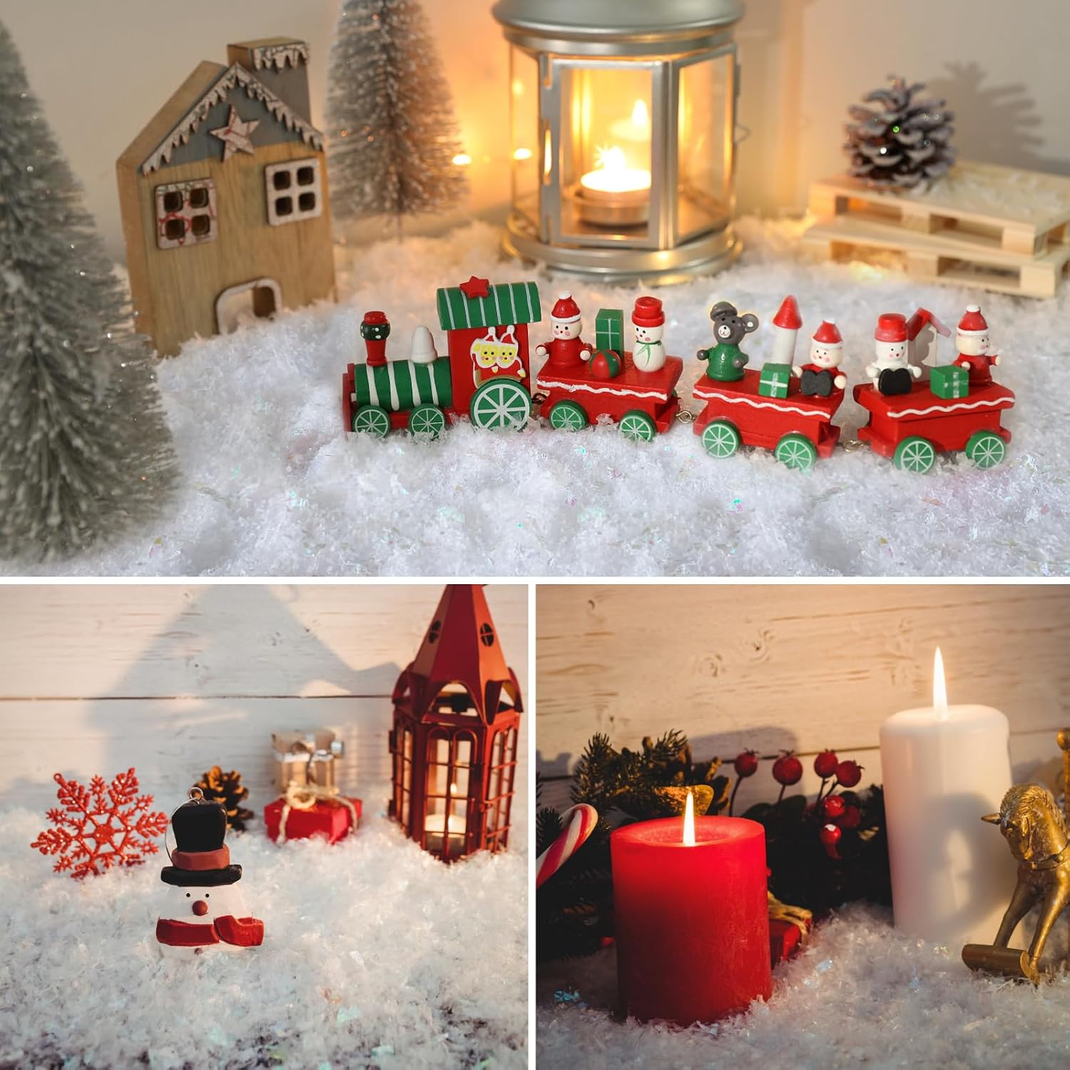 Apragaz 5.3oz Christmas Twinkles Snow Artificial Fake Snow Decoration Plastic Sparkling Snow Faux Craft Snow Filler for Christmas Village Display Xmas Tree Party Décor Supplies (White, AB Color)