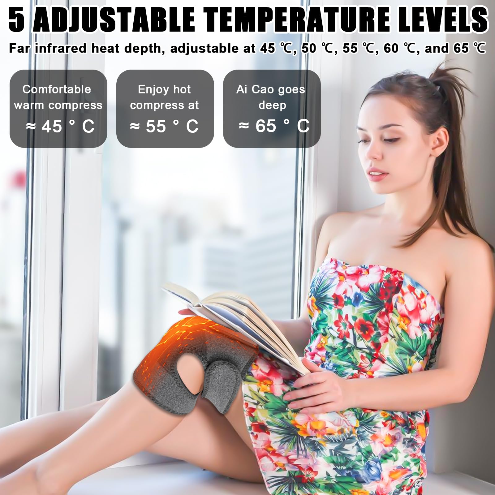 Appareil de massage de genou Chaleur : genouillère chauffante électrique 3 en 1 Vibration infrarouge Appareil de massage du genou sans fil Appareil de massage du genou Soulagement de la douleur 5