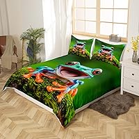 Vista 2 de Feelyou Juego de funda de edredón de rana con diseño de anfibios tropicales, funda de edredón con temática de animales 3D para niños y niñas