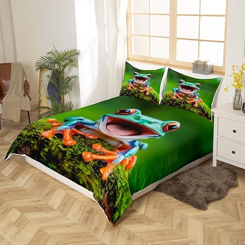 Miniatura 2 de Feelyou Juego de funda de edredón de rana con diseño de anfibios tropicales, funda de edredón con temática de animales 3D para niños y niñas,