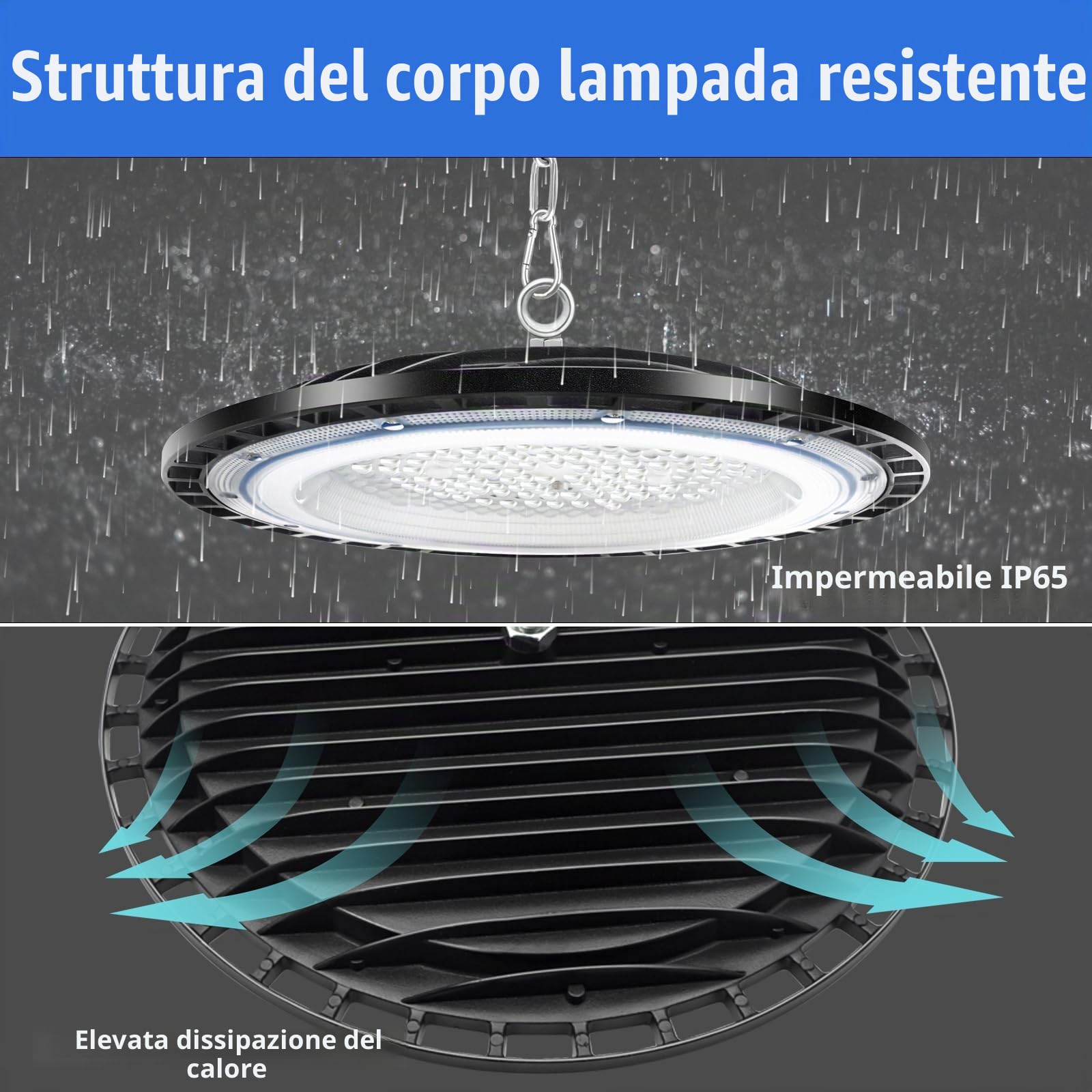 Faretto LED UFO, Luce per Negozio a LED High Bay da 100W con 1 Metro Catena, Luce per Baia Super Luminosa da 10000LM 6500K, Illuminazione Commerciale Impermeabile IP65 per Magazzino, Garage