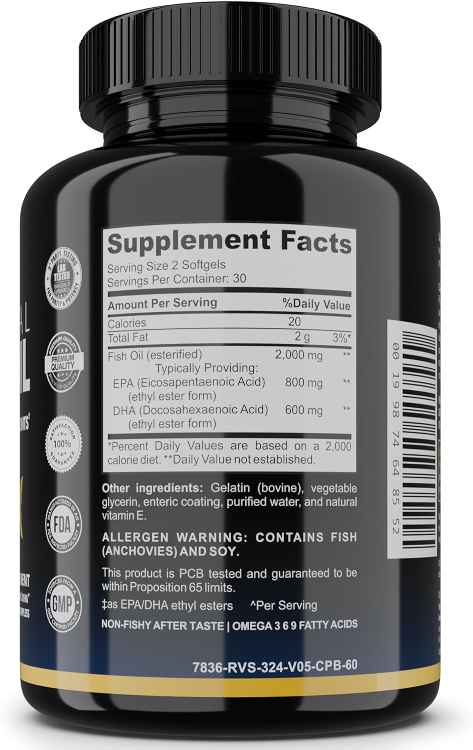 Fish Oil Supplement Omega 3 for Women & Men – Triple Strength 1,400mg Omega-3 EPA/DHA - Burpless Wild-Caught Omegas 3-6-9 for Heart, Brain, Eye & Joint Support – 60 Softgels - Image 2