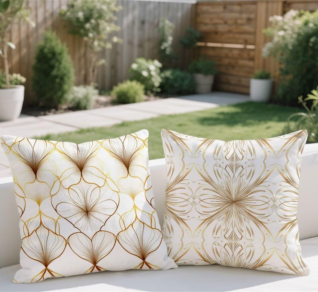 Outdoor Kissen Braun Kissenbezug 80x80cm Wasserfest Kopfkissen Leinen Sofakissen Böhmen Dekokissen Doppelseitiges Muster Kuschelkissen für Couch Garten Balkon Terrassen Herbst Deko,2 Stück lj-175