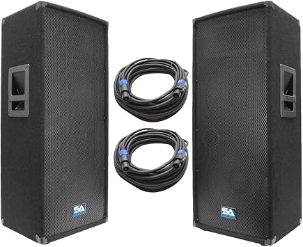 Seismic Audio - SA-122T-PKG23 - Pair of Dual 12 Inch PA/DJ Loudspeakers and 50' Speaker Cables - Dual 12 Inch Club,Party Loud Speakers