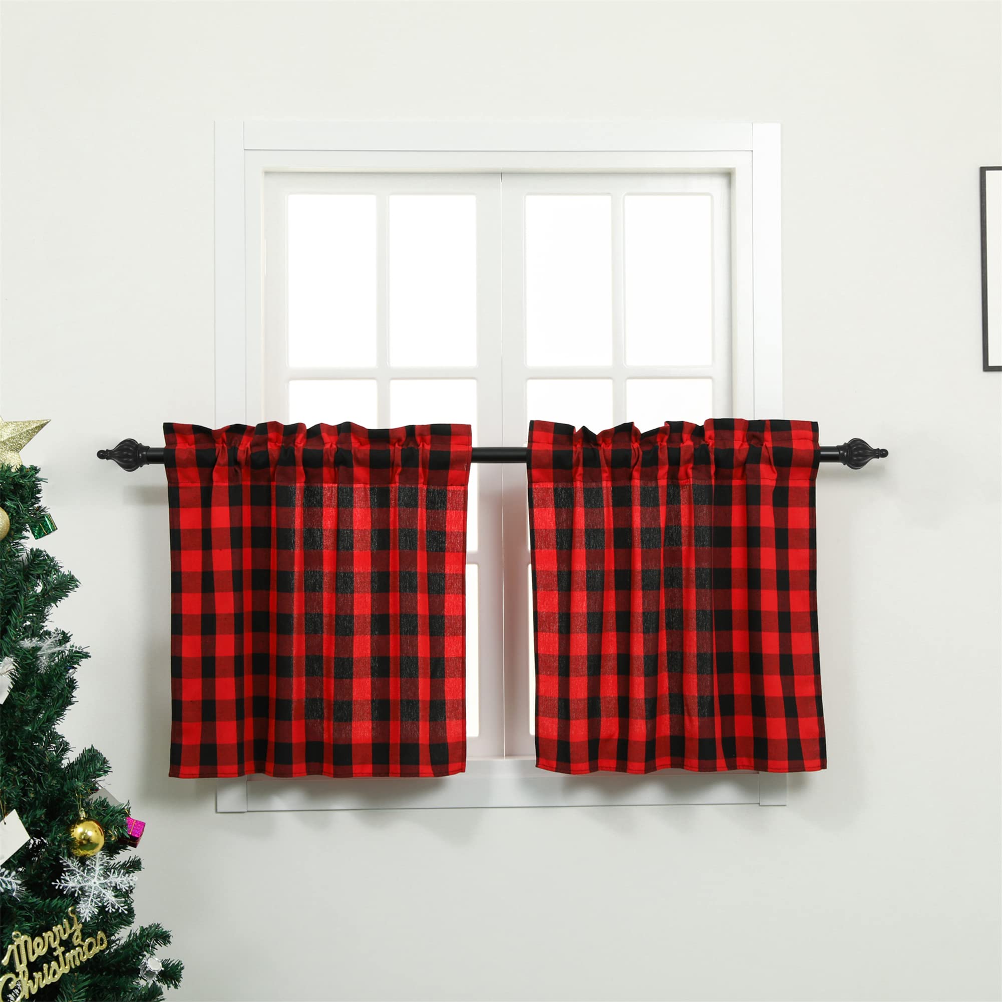 Moslovstar Buffalo Plaid Tiers Curtains Farmhouse Country Style Rod Pocket Gingham Half Curtains for Small Window, 27