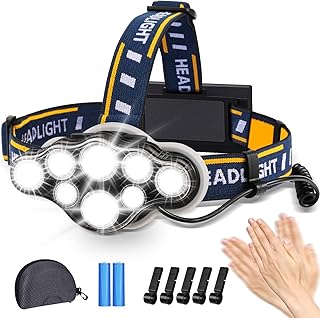 Hyted Stirnlampe, Superheller Kopflampe 18000 Lumen 8 LED 8 Modi mit Rotem Warnlicht, USB Stirnlampe Wiederaufladbare Wasserdicht, Perfekt für Arbeit, Outdoor, Camping, Wandern, Angeln