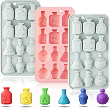 3-Piece Apothecary Potion Bottle Silicone Chocolate Mold Set | Ice Cube Tray & Multi-Use for Candy Making, Fondant Decor, Soap/Resin Crafts & Wax Melts for Halloween Witchs Wicked Theme Party