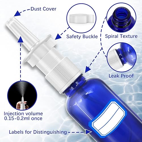 Miniatura 4 de Cupohus Botella de spray nasal, 3 piezas de 1.0 fl oz1 oz de vidrio azul cobalto recargable atomizadores de niebla fina, tamaño de viaje,