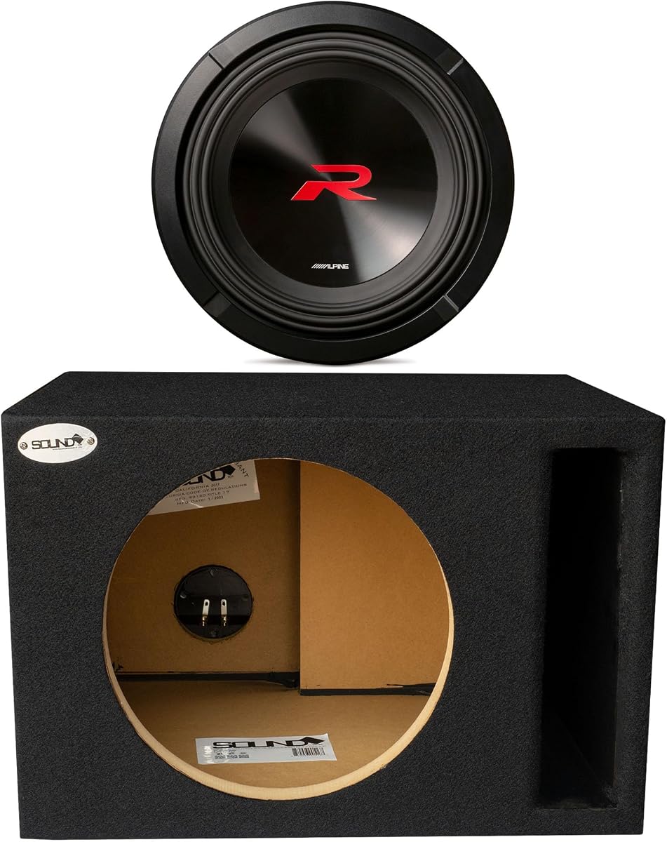 Alpine R2-W10D4 R Series 10 subwoofer dual de 4 ohmios con caja de subwoofer con ventilación individual SoundBox E Series de 10 pulgadas