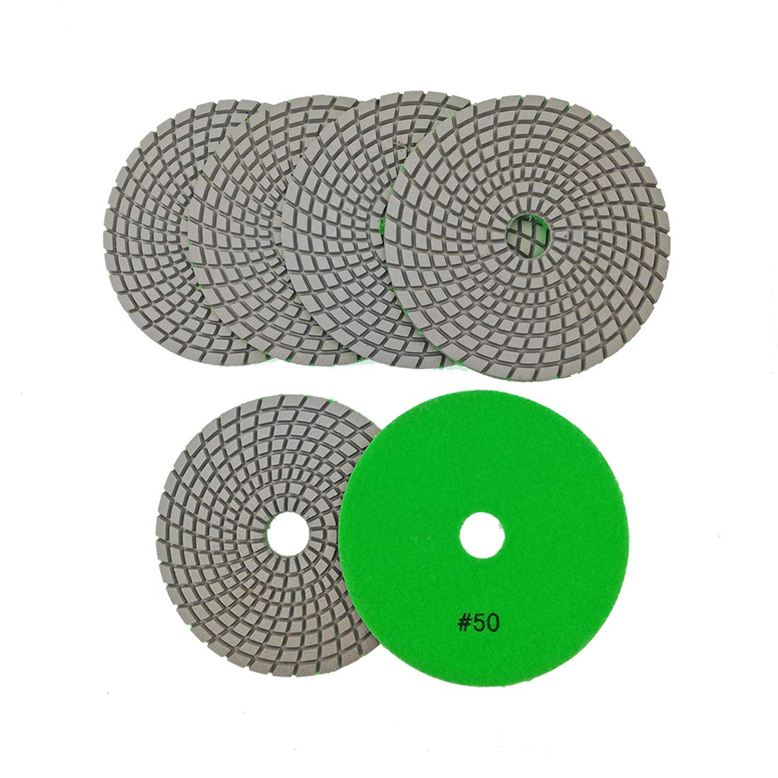 SHDIATOOL Diamond Polishing Pads 5" White Resin Bond for Marble Granite Wet Diamond Sanding Disc Pack of 6 Grit 50