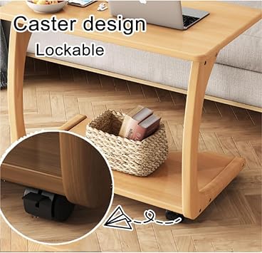 Rolling Bedside Table, Over Bed Table with Wheels, Simple Small Natural Wood Side Table,Beside Bed Portable Workstation, for Living Room Sofa, Bedroom(White,40 * 40 * 63cm)
