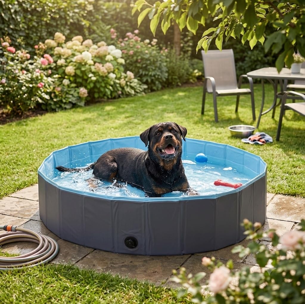 Piscine Pliable pour Chien Splash Ronde L 30 x 160 cm Bleu et Gris Foncé