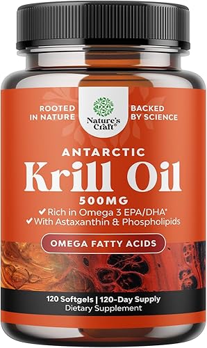 Miniatura 10 de Aceite de krill antártico de 500 mg cápsulas blandas  Suplemento de aceite de krill Omega 3 con EPA DHA y astaxantina para articulaciones cerebrales