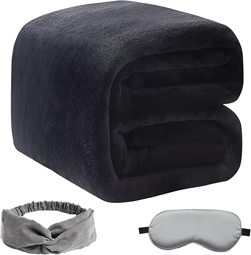 SOFTCARE Manta de cama de forro polar de 90 x 108 pulgadas con máscara de ojos y diadema, para todas las estaciones, antiestática, gruesa de 350