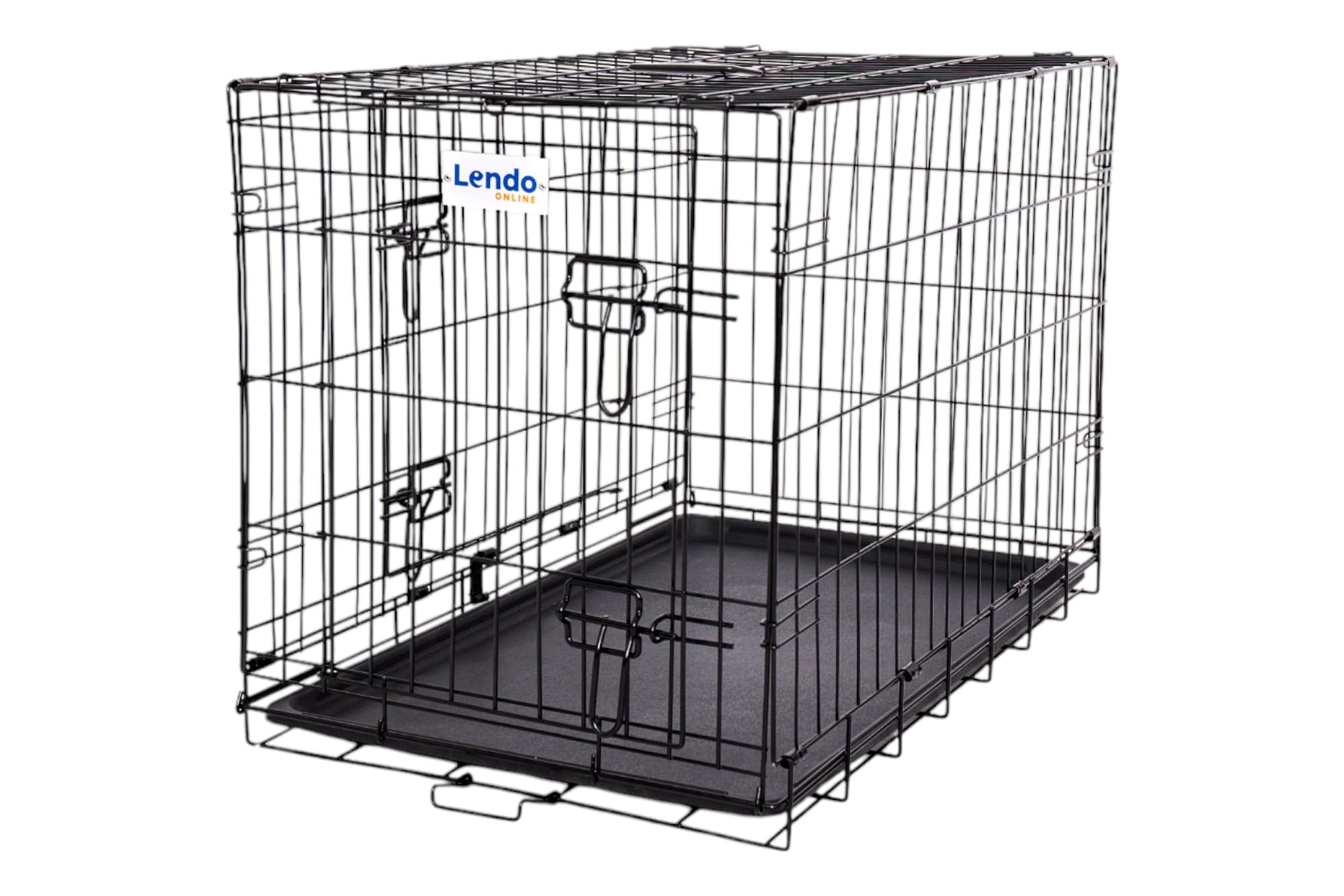 Hundekäfig klappbar - Hundetransportkäfig - Hundebox mit 2 Türen - Transportkäfig - Auto, Tiertransportbox aus Stahl - Hundetransportbox mit Bodenschale -Schwarz (76x47x55cm)