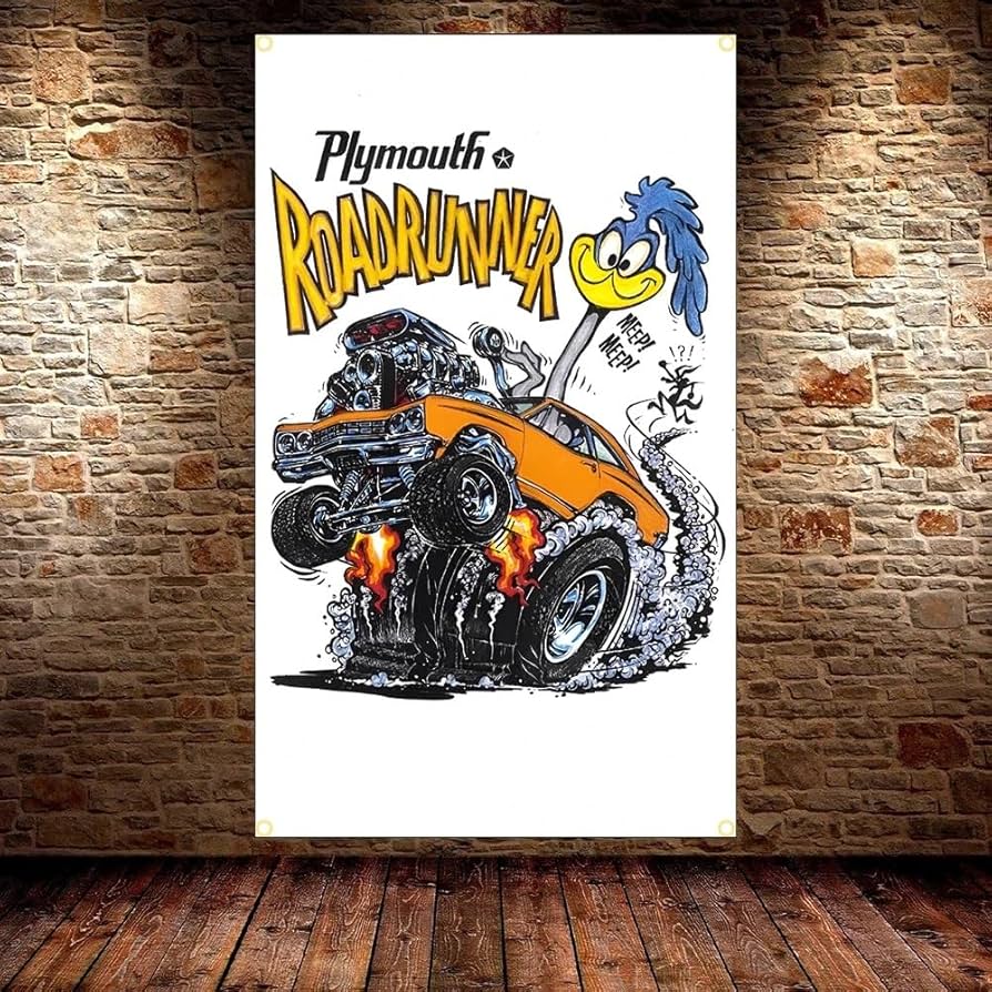 Amazon.co.jp: 「ロードランナー・アメ車イラスト」特大フラッグ