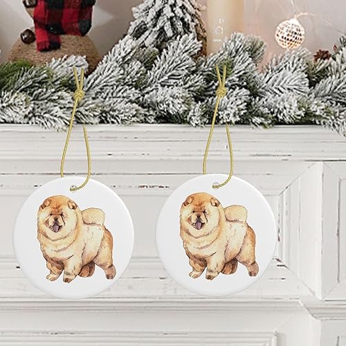 Miniatura 6 de Chow Dog - Adornos de Navidad redondos de cerámica para colgar en el árbol de Navidad, regalo de Navidad, decoraciones de Navidad para decoración