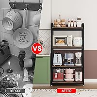 Vista 6 de Soporte para microondas de 4 niveles, estantes grandes para cocinas, estante de altura ajustable, barra de café para sala de estar, marrón rústico