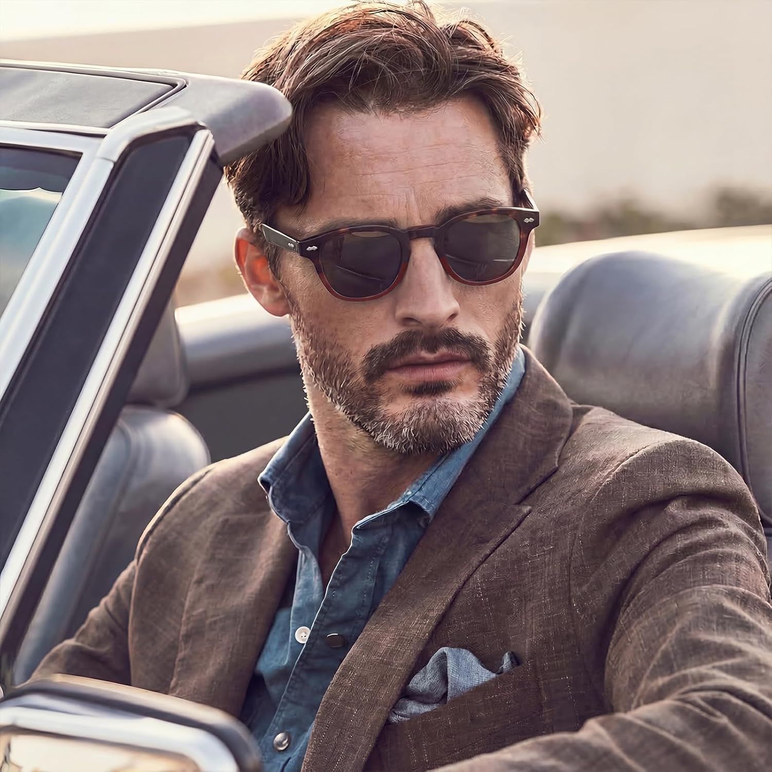 CARFIA Retro Cool Atetate Sunglasses for Men Polarized UV Protection, Trendy Keyhole Square Sunnies Driving Shades