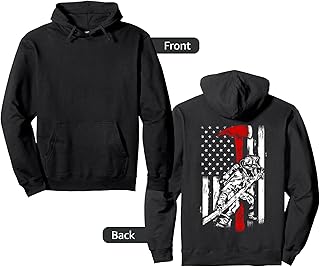 Firefighter red Axe Distressed Fireman American Flag Pullover Hoodie