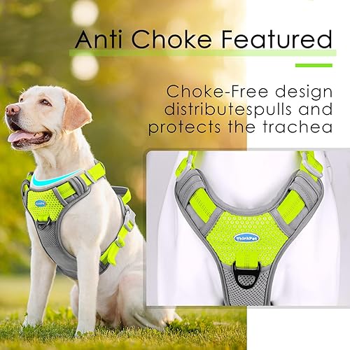 Miniatura 4 de ThinkPet Arnés deportivo transpirable sin tirones con asa, arnés reflectante ajustable para perros medianos y grandes, color verde