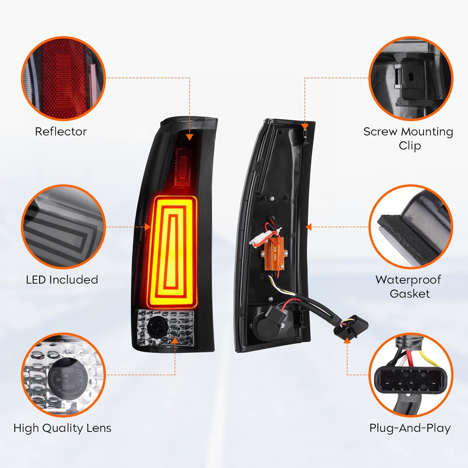 Tresound LED Tail lights + Brake Light for Chevy/GMC C/K 1500 2500 3500 88-99, for Silverado 94-98, for Blazer 92-94, Smoke Lens