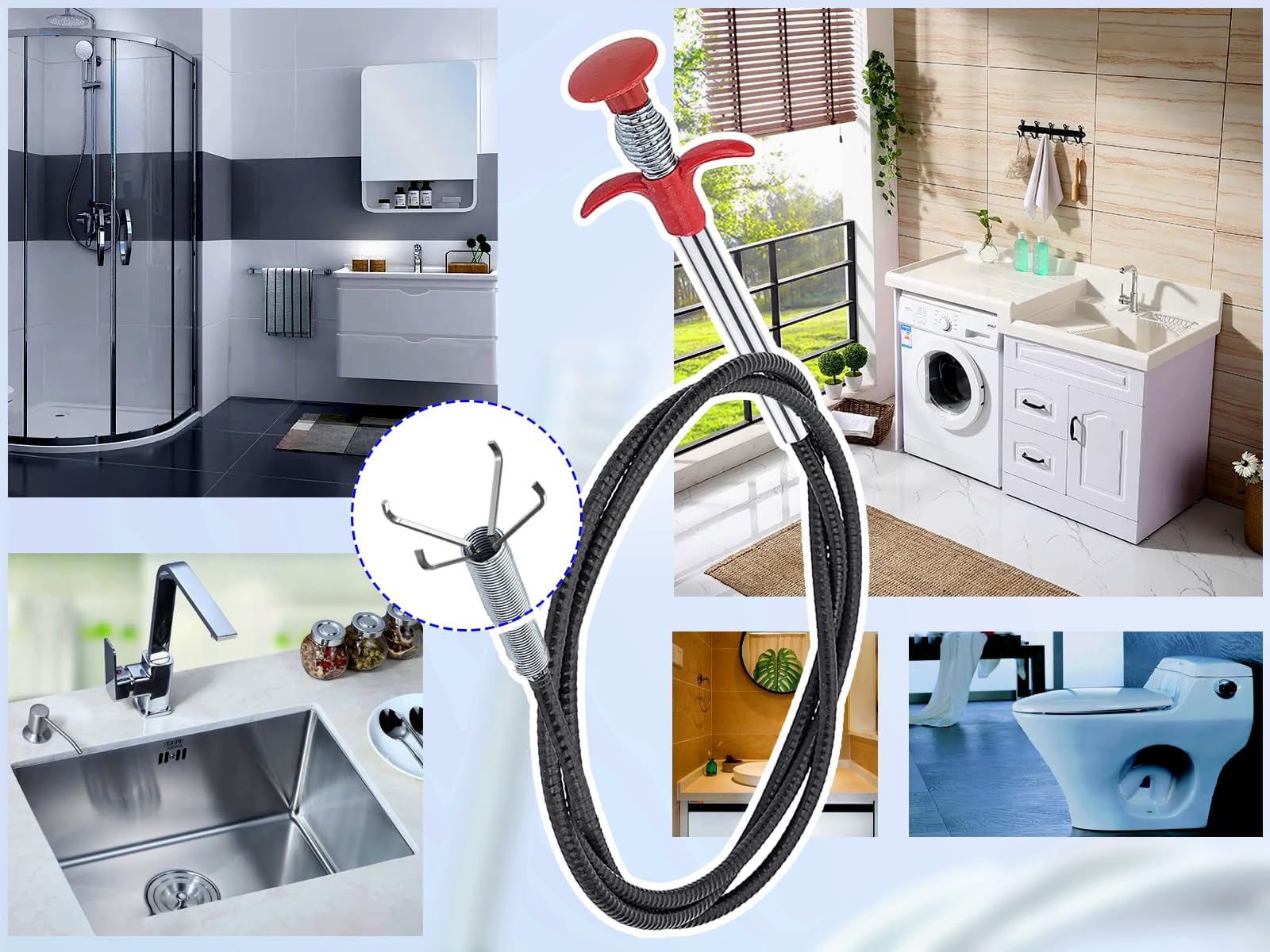 2 pinze a spirale flessibile per la pulizia dei tubi, 90 cm/60 cm, pinza telescopica, pulitore per scarico, WC a spirale, per cucina, bagno, fognature