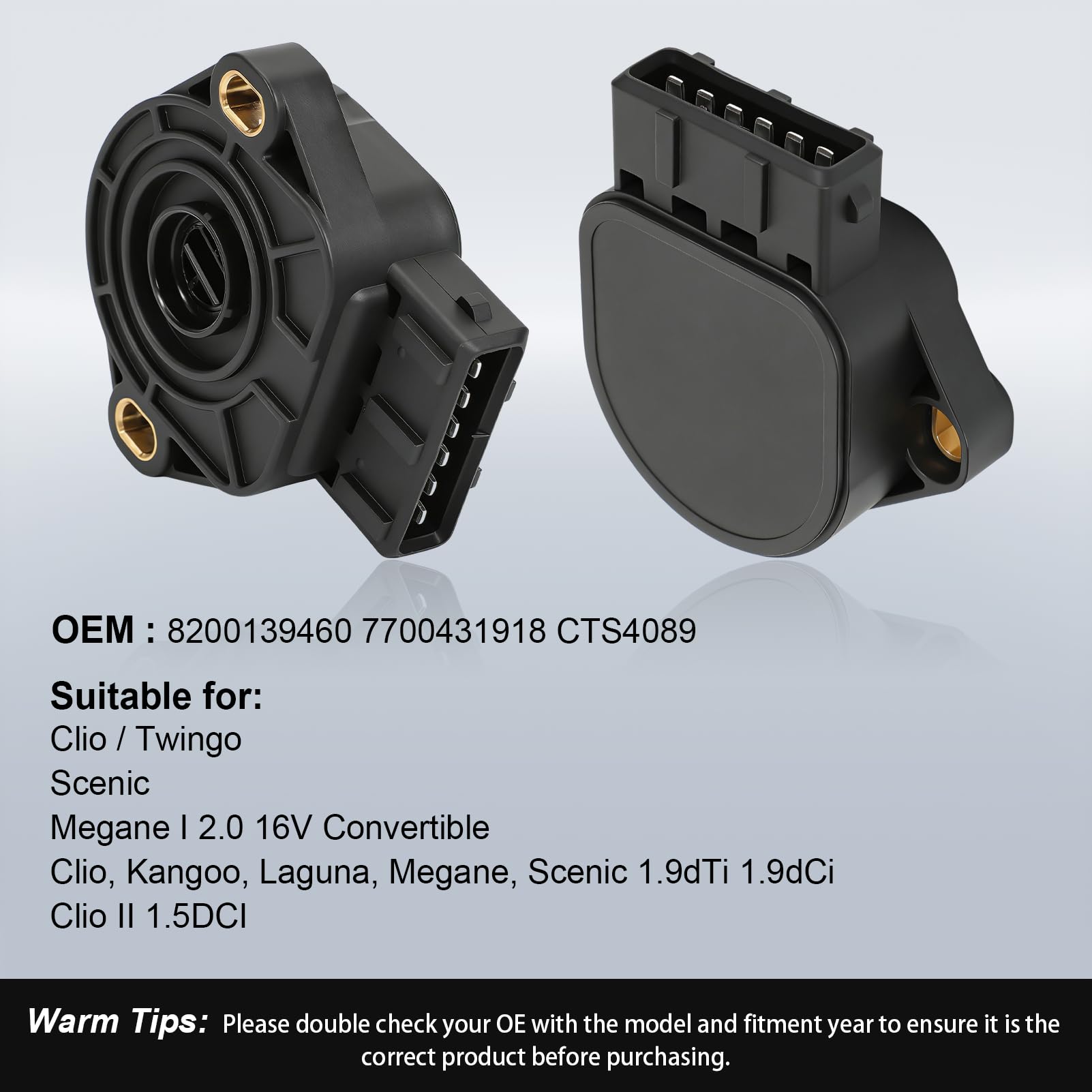 Capteur d'accélérateur (TPS), capteur de pédale d'accélérateur compatible avec Clio, Kangoo, Laguna, Me-ga-ne, Scenic, 1.9dTi 1.9dCi C-lio II 2 1.5DCI 8, 8200139460 7700431918