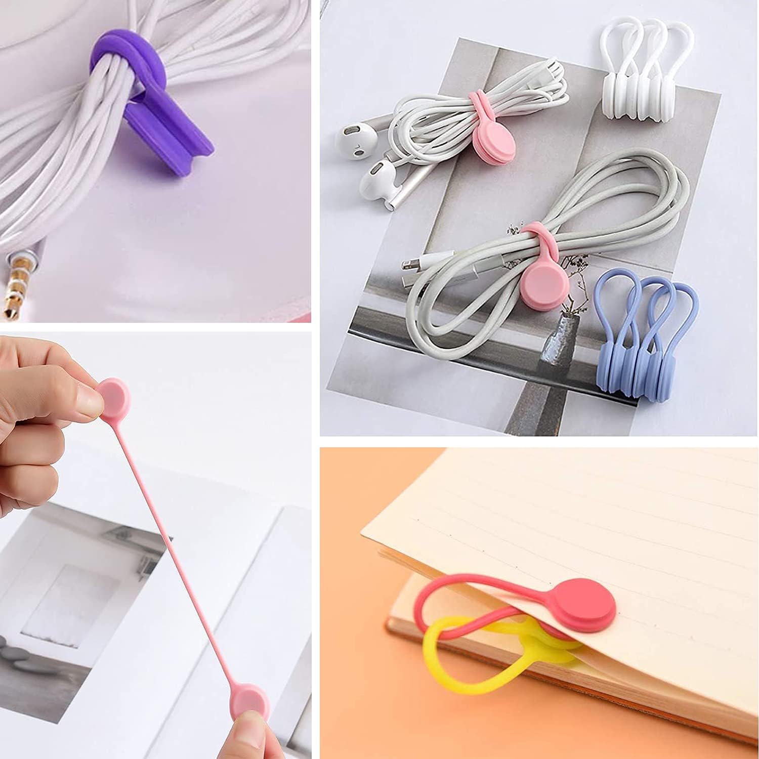 Cord Ties for Electrical Cords - 8Pcs Multicolor Wire Twist Ties Heavy Duty Magnetic Cable Clips Silicone Cord Ties - USB Reusable Cable Ties Cord Clips for Desk Cable Ties Reusable Silicone Wraps