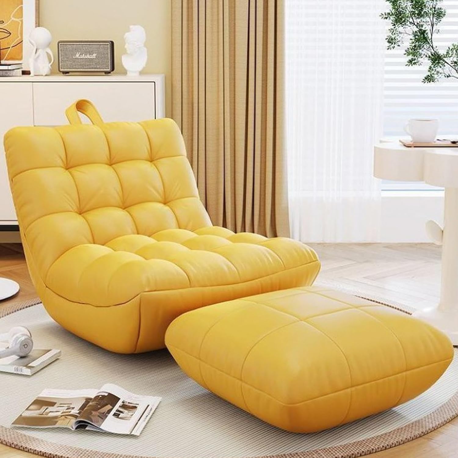 ビーズクッション オットマン付き 一人暮らし 怠け者ソファ 軽量 豆袋座布団 ビーズソファ 取っ手付き テクノロジーファブリック 体