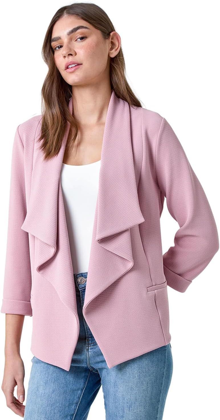 Roman Originals Waterfall 3/4 Sleeve Jacket for Women UK - Ladies Smart Casual Work Office Overshirt Soft Everyday Comfy Jackets Occasion Holiday Interview Blazer