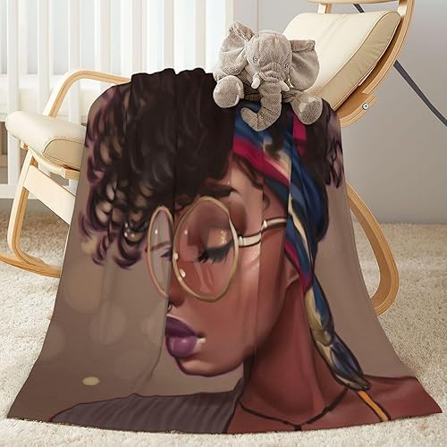 Manta de forro polar para niñas afroamericanas negras, ultra suave y acogedora, manta decorativa de franela para el hogar, cama, sofá, silla, viaje