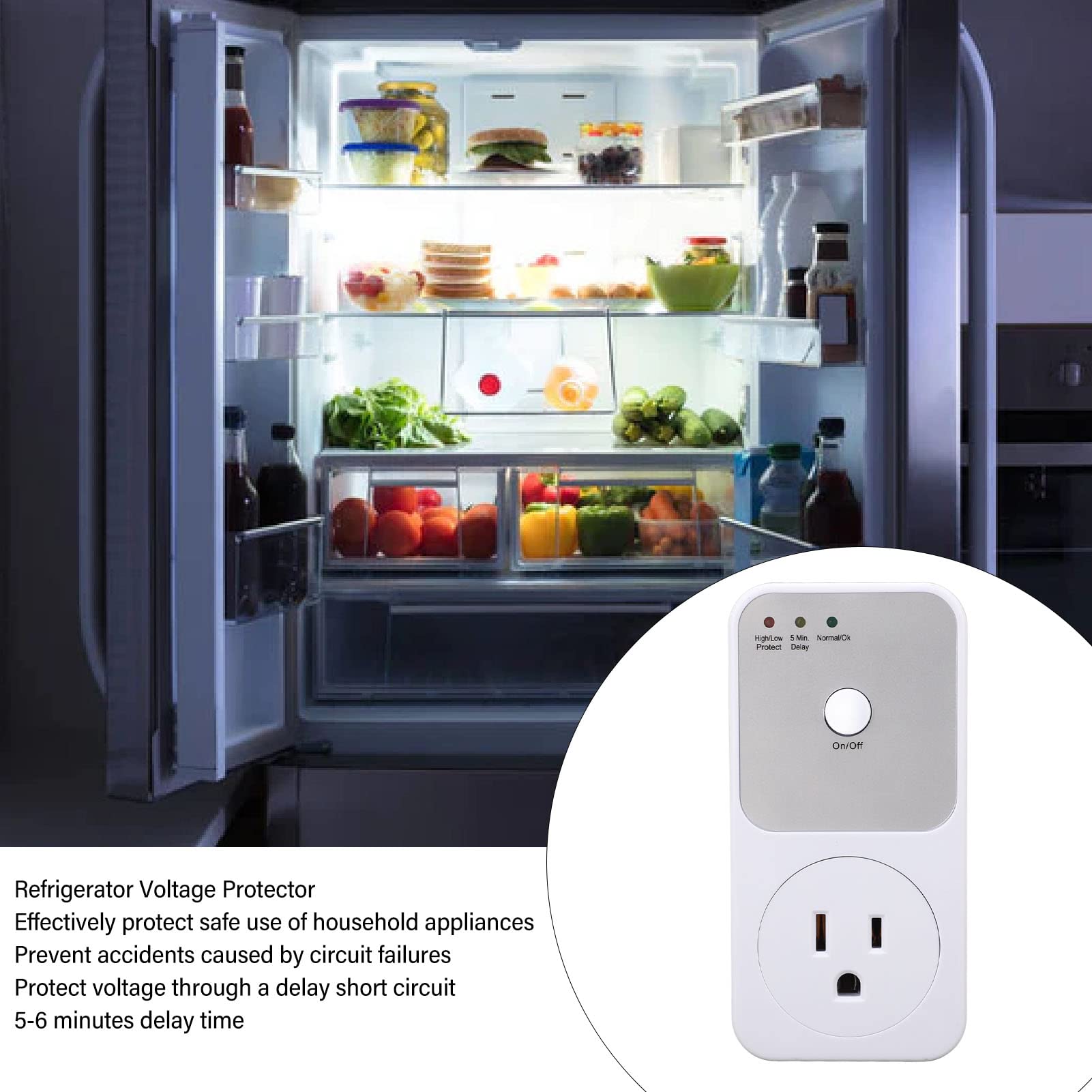 gernie Refrigerator surging Protector, 120V AC Multifunctional Delay Protection Voltage Protector, Protect Your Refrigerator and Washing Machine Against High and Low Voltage, Brownouts