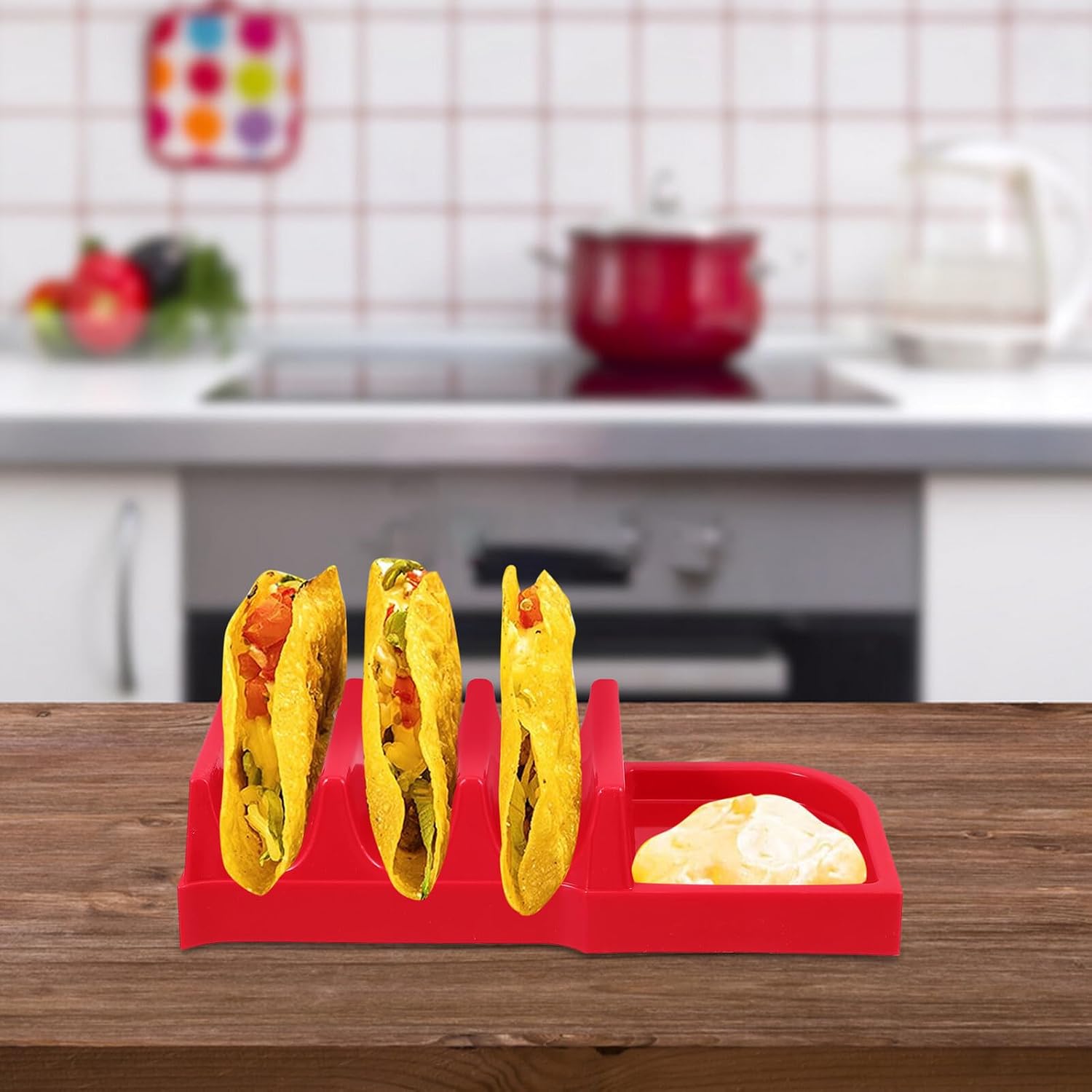 Red Plastic Taco Holders 4pcs Wave Shaped Stand for Snacks Halloween Season