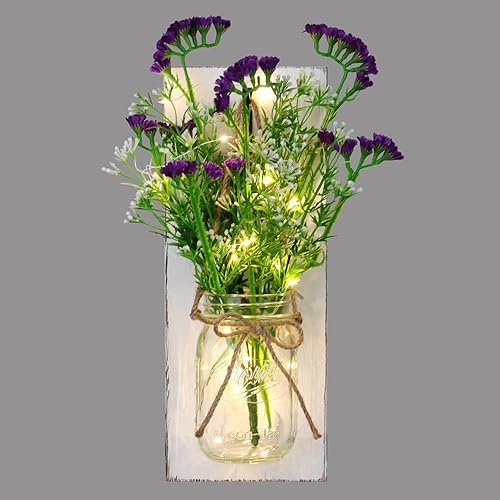 Miniatura 7 de OCTMUSTARD Decoración rústica de pared con tarro, decoración con control remoto, luces LED para decoración de baño y sala de estar, estilo shabby