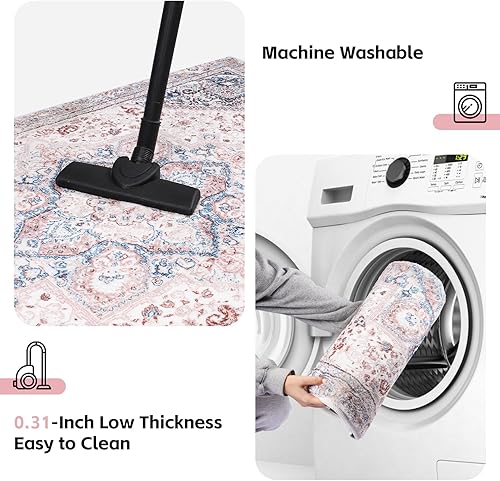 Miniatura 4 de Alfombra de pasillo para interiores, alfombra de pasillo lavable con parte trasera de goma, 2 x 6 pies, suave lana sintética, envejecida, alfombra