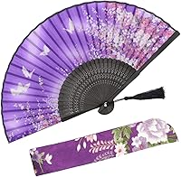 Vista 7 de OMyTea Abanico plegable de mano para mujeres, estilo retro vintage chino/japonés, con una funda de tela para protección (Little Sakura)