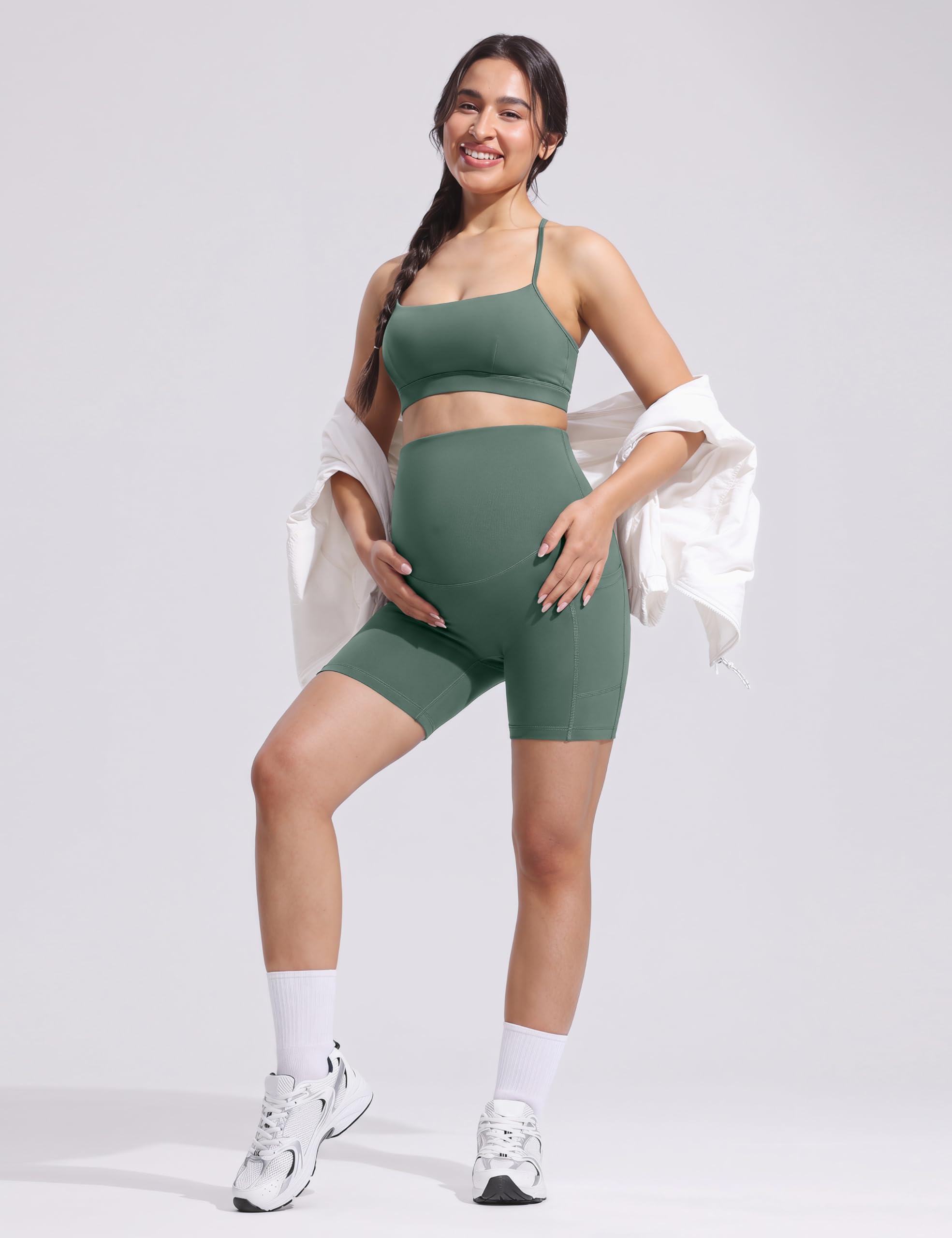 POSHDIVAH Short de Yoga de maternité pour Femme avec Poches 12,7 cm/20,3 cm
